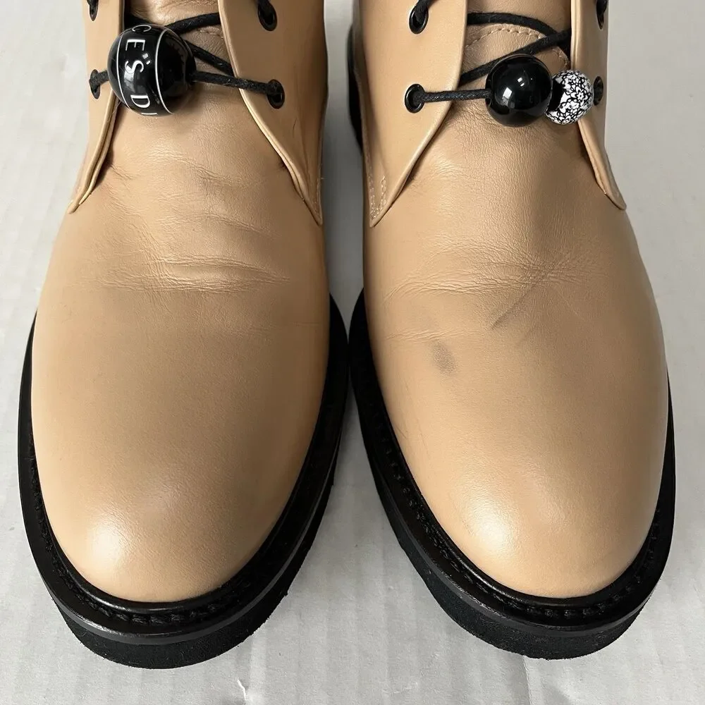 DEAR FRANCES Park Boot Womens 9.5 Camel Tan Leather Lace Up Ankle Combat Beaded